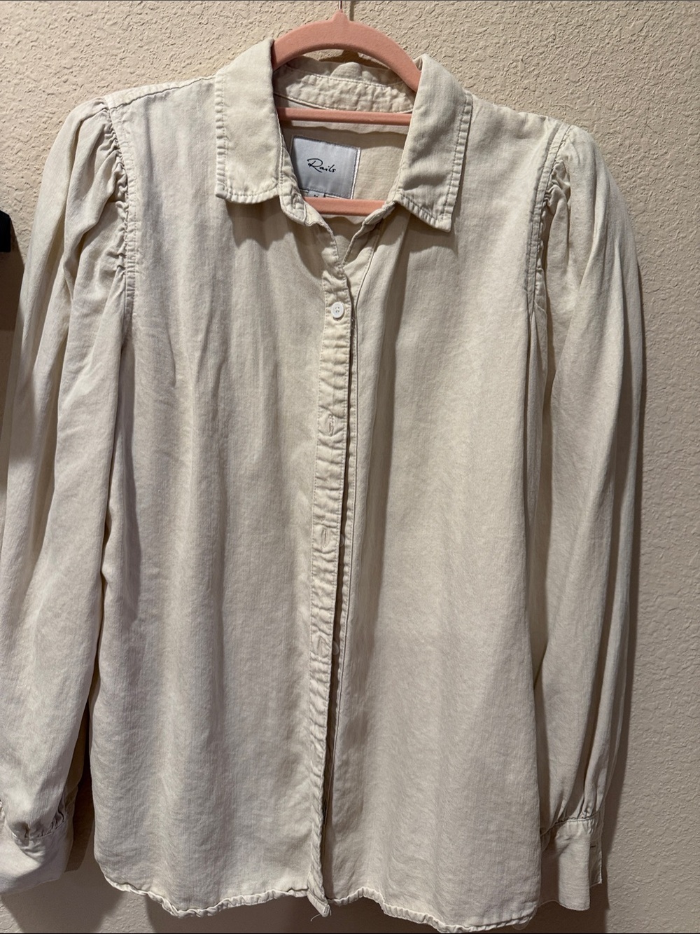Rails Cream Button-Front Puff-Sleeve Shirt